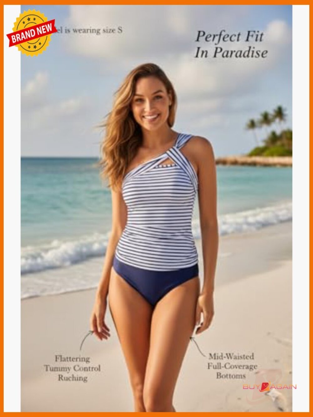 One Shoulder Tankini Set with Tummy Control Bottom, Quick Dry - Picture 3 of 7